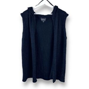 Maddison Women's L Open Front Hooded Sweater Vest Black Cozy Eyelash Knit Layer‎